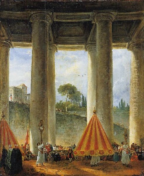 Procession Pontificale Celebrant La Fete Du Corpus Domini Sous La Colonnade De Saint-pierre A Rome - view 1