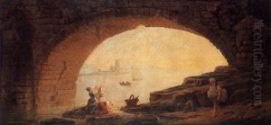 Vue Vers La Cote Mediterraneenne Depuis L'arche D'un Pont Avec Des Lavandieres Vue Vers La Cote Mediterraneenne Depuis L'arche D'un Pont Avec Des Lavandieres
