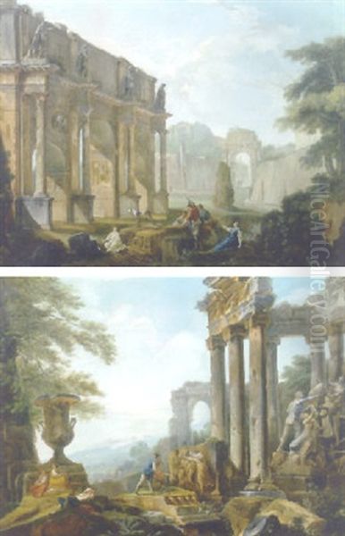 Capriccios Of Roman Ruins With Figures Conversing And Resting - view 1