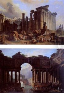 Les Marchands Orientaux Au Pied De Ruines De Temples Antiques