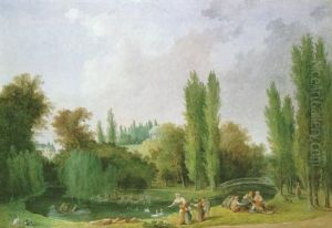 Vue Du Chateau Et Du Parc De Mereville Depuis Le Lac by Hubert Robert