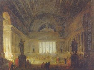 A Vaulted Loggia With A Tomb by Hubert Robert