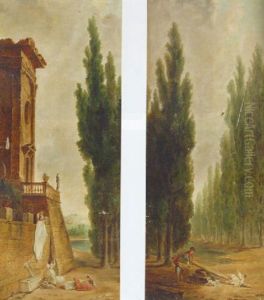 Laundry Maids Outside A Classical Villa by Hubert Robert