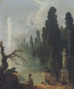A Fountain With Figures And Statuary In A Parkland Setting
