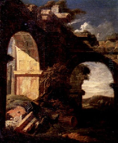A Shepherd By A Classical Ruin - view 1
