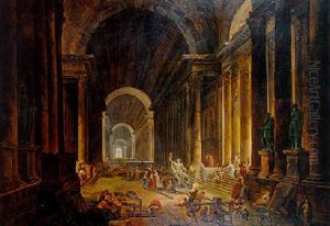 L'arrivee De La Statue Du Lacoon Dans La Grande Galerie Du Vatican by Hubert Robert