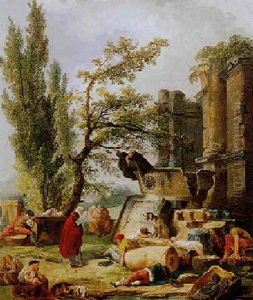 A Preacher Amidst Ancient Architectural Ruins Picking Cherries From A Tree