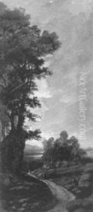 Landscape Vista With Figures Traveling A Path by Hubert Robert