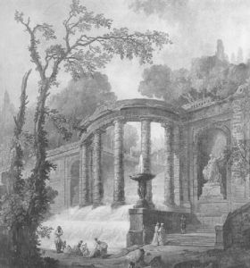 Les Blanchisseuses Au Bas De L'escalier D'eau by Hubert Robert
