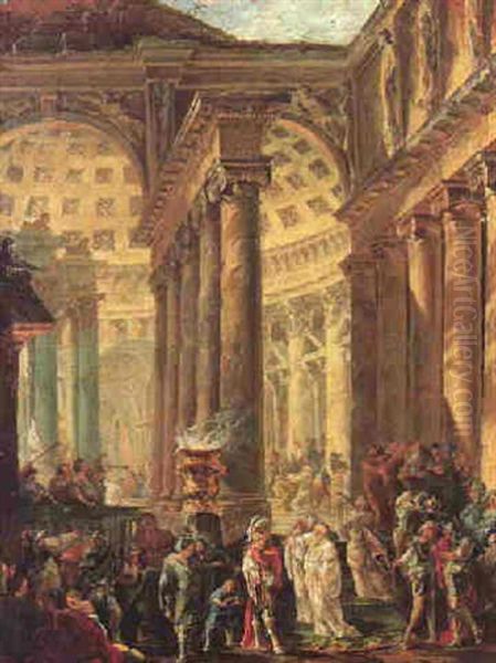 A Capriccio Of A Roman Temple With Alexander The Great Entering In Triumph - view 1