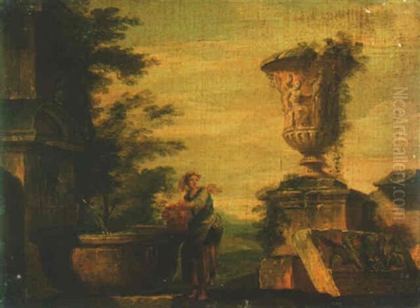 A Capriccio With Ruins And A Woman At A Fountain - view 1