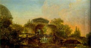 A Fountain In The Vatican Gardens, Saint Peters' Beyond by Hubert Robert