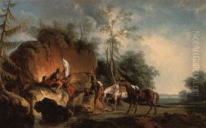 Soldiers Conversing By A Rocky Pool