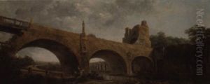 La Cavaliere Pres Des Ruines D'un Pont Antique by Hubert Robert