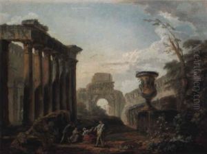 Rome: The Temple Of Faustina And The Arch Of Titus by Hubert Robert