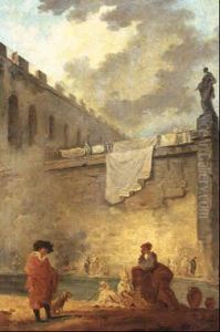 Personnages Au Bord De L'eau by Hubert Robert