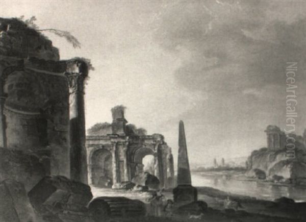 A Capriccio Landscape With Antique Ruins And Figures - view 1