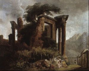 Landscape With Ruins And A Girl With Children And Doves