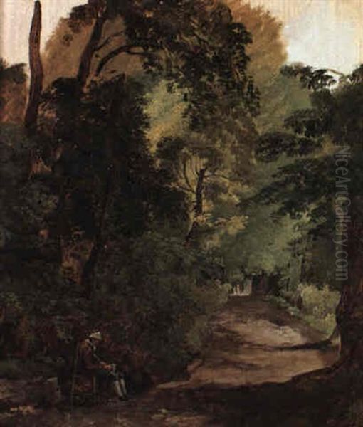 Gentleman Dozing In A Chair At The End Of A Wooded Garden Path - view 1