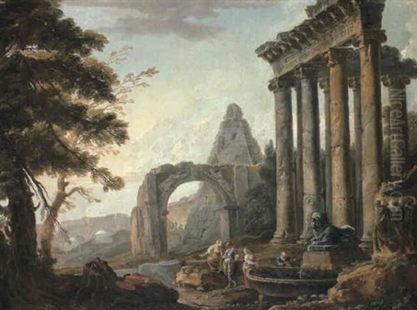 Capriccio With The Temple Of Concordia With Figures Before A Fountain - view 1