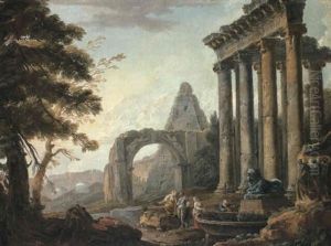 Capriccio With The Temple Of Concordia With Figures Before A Fountain