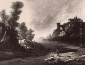 Paysage Italien Avec Des Pecheurs Au Bord D'une Riviere by Hubert Robert