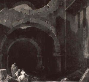 Figures Pres De Ruines Antiques by Hubert Robert