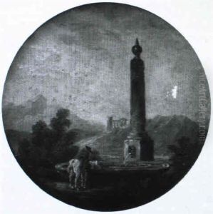 Italienische Landschaft Mit Saulenbrunnen