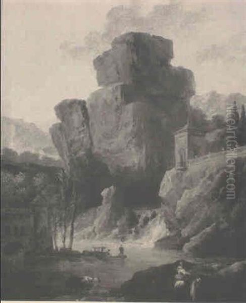 Bergers Dans Un Paysage De Cascade - view 1