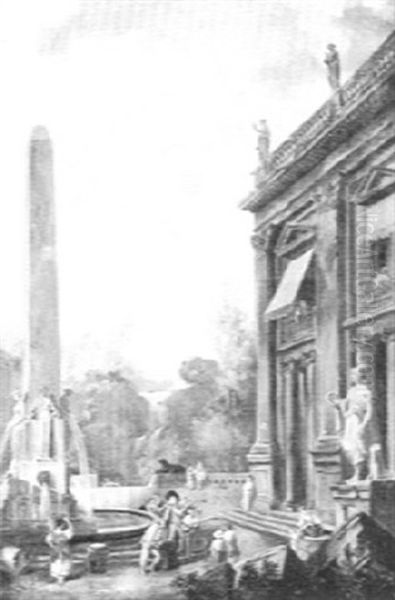 Park Scene With Figures By A Fountain - view 1