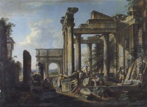 Soldats Parmi Des Ruines Romains by Hubert Robert