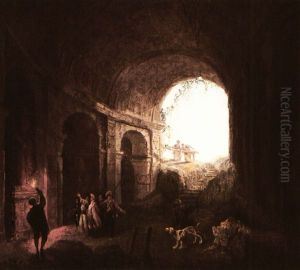 A Fantasy View Of A Gallery At The Coliseum, Rome by Hubert Robert