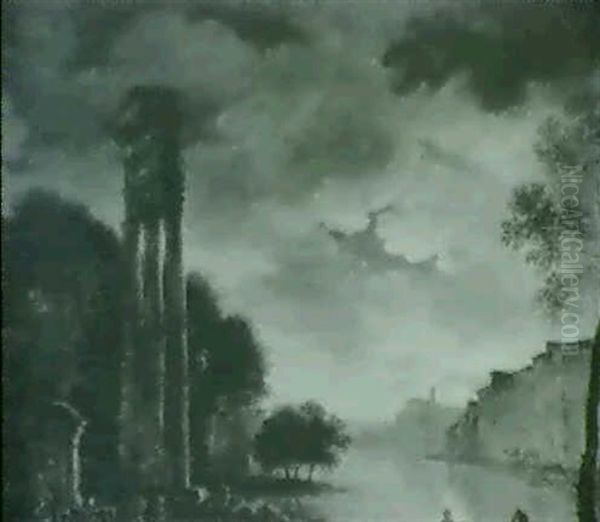 Nachtliche Kustenlandschaft Mit Antiken Ruinen - view 1