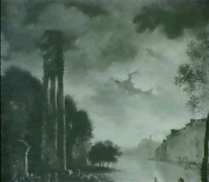 Nachtliche Kustenlandschaft Mit Antiken Ruinen