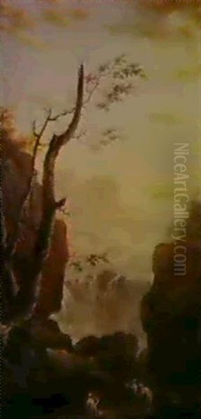 An Italianate Landscape With Women Fishing By A Cascade - view 1