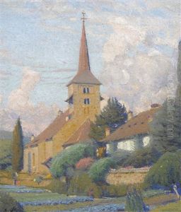 Sommerlicher Garten Mit Kirche by Jean Philippe Edouard Robert