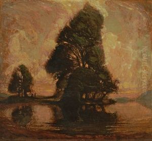 Uferlandschaft Mit Grossem Baum by Jean Philippe Edouard Robert