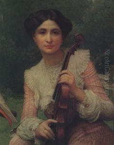 Jeune Femme Tenant Un Violon D'epoque Xviiieme Siecle De Montage Baroque
