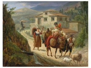 Beladener Esel Vor Einer Ortschaft Beladener Esel Vor Einer Ortschaft
