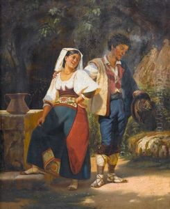 Jeune Fille Et Paysan by Leopold-Louis Robert
