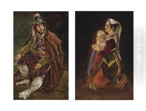 A Brigand (+ A Mother And Child; Pair) by Leopold-Louis Robert