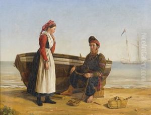 Strandpartie Mit Fischer Und Frau Strandpartie Mit Fischer Und Frau