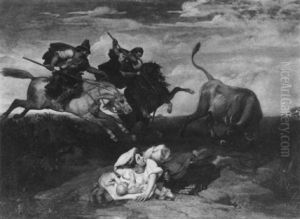 In Der Campagna, Junge Mutter Und Ihr Kind Werden Von Zwei Reitern Vor Angreifendem Stier Gerettet