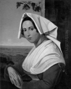 Italienische Trachtenfrau Vor Weiter Landschaft Italienische Trachtenfrau Vor Weiter Landschaft