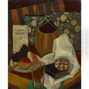 Nature Morte Au Bouteille De Vin Et Fruits