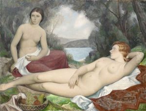 Deux Baigneuses Avec Corbeille De Fruits by Paul Theophile Robert