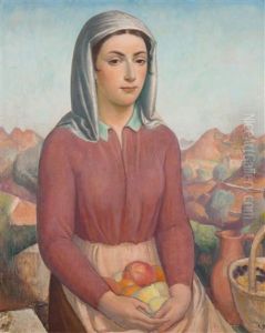 Junge, Italienische Bauerin Vor Hugeliger Landschaft Mit Olivenbaumen, Um 1940/45