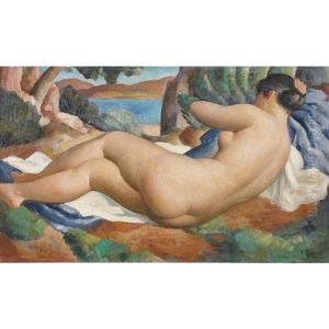 Baigneuse Au Bord Du Lac by Paul Theophile Robert