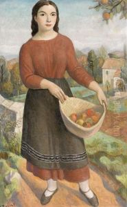 Junge Frau Mit Apfelkorb by Paul Theophile Robert