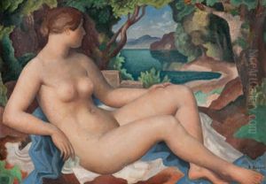 Uferlandschaft Mit Ruhendem Akt